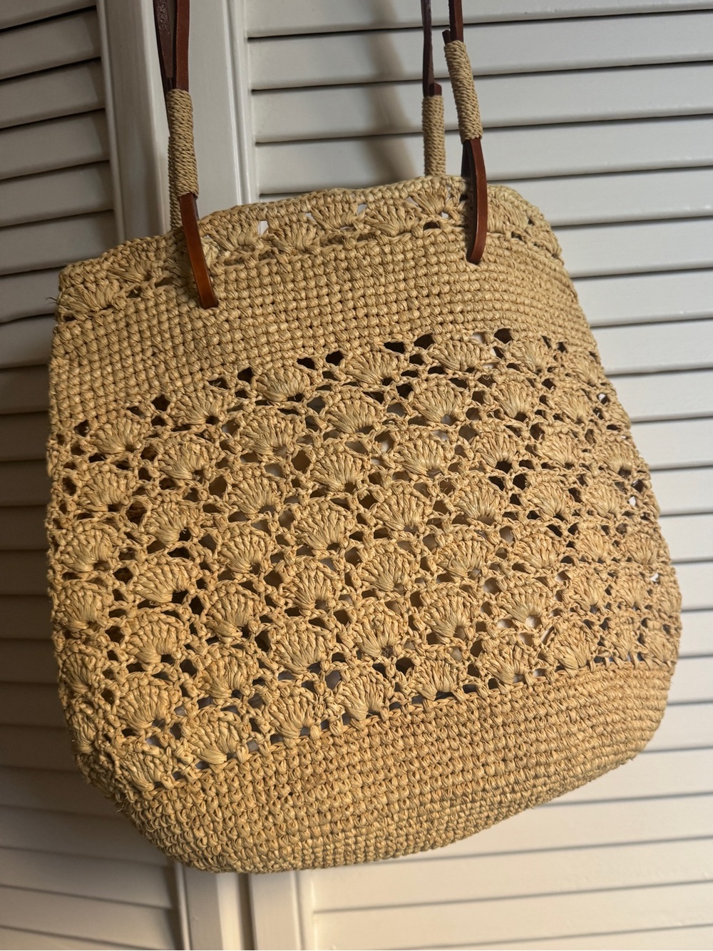 Sezane Beige Woven Crochet Shoulder Bag with Brown Straps - Picture 2 of 4